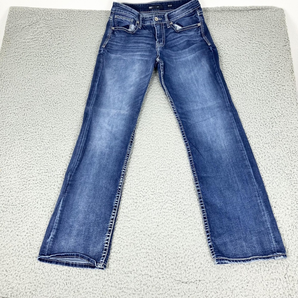BKE Jake Jeans Mens 34x34 Blue Medium Wash Relaxed Straight Stretch Denim Pants